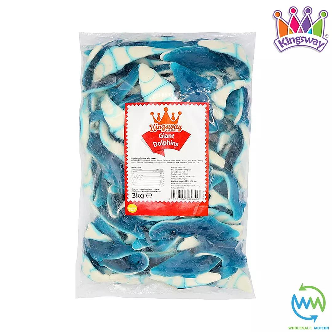 GIANT DOLPHINS Sweets GUMMY Candy JELLY Blue Raspberry TREAT Kingsway PICK N MIX Snack Fruit Candies Jellies Gummies