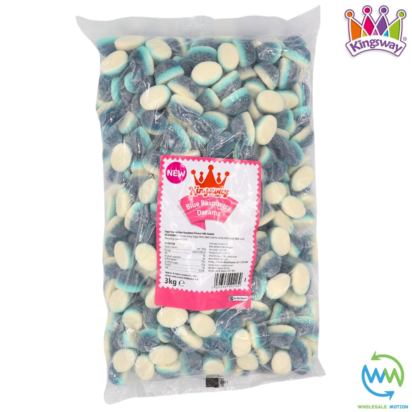 BLUE RASPBERRY Dreams SUGAR COATED Sweets GUMMY Candy JELLY Kingsway PICK N MIX Foam Snack Party Bag Filler