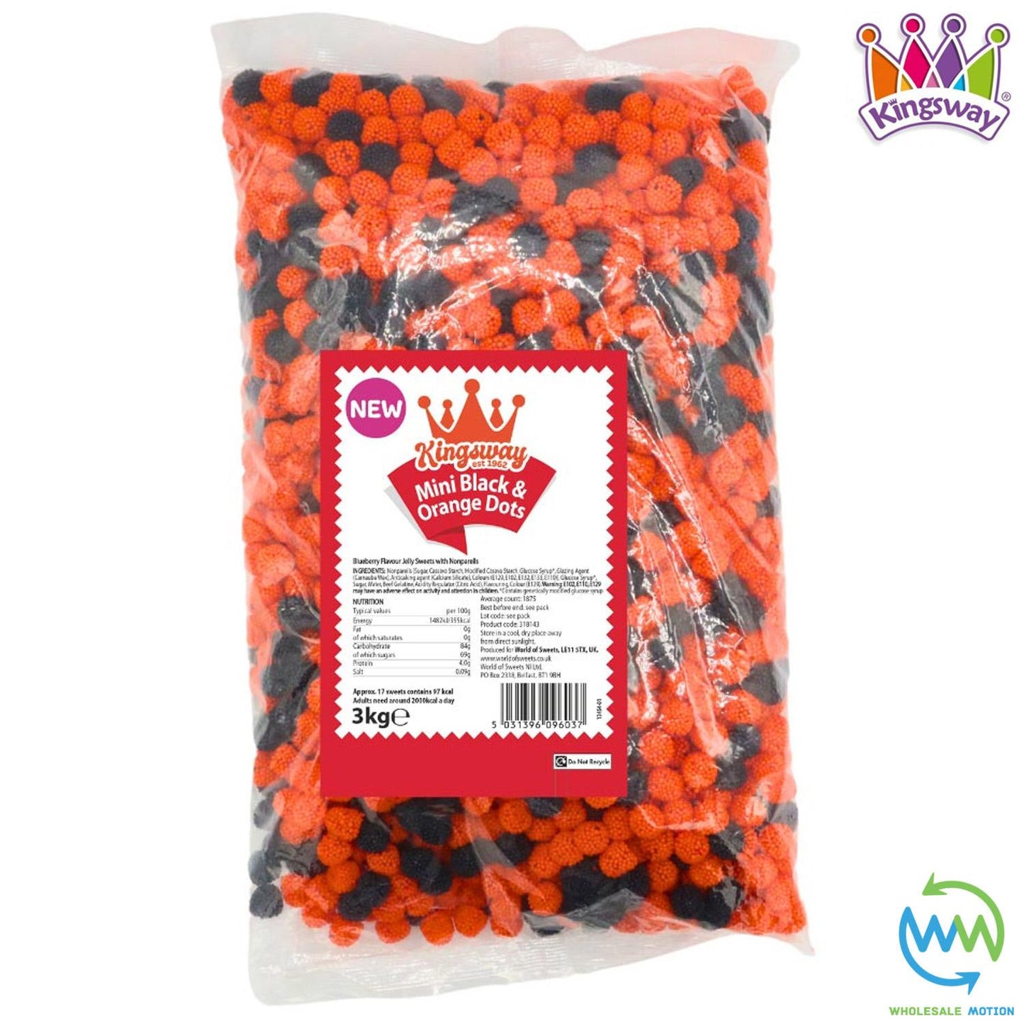 Halloween MINI BLACK & ORANGE DOTS Sweets GUMMY BERRIES Crunchy Nonpareils Jelly Berry CANDY Party TRICK OR TREAT Scary Spooky PICK N MIX Gummies Jellies Blueberry Kingsway UK NEW