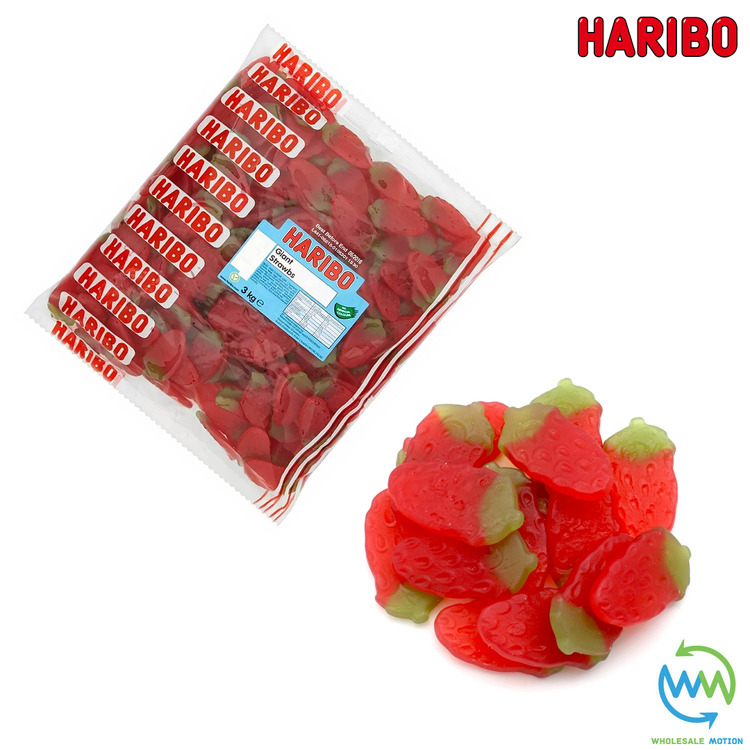 3KG BULK BAG - HARIBO GIANT STRAWBS Sweets RETRO Strawberry WEDDING Favours GIFT PICK N MIX