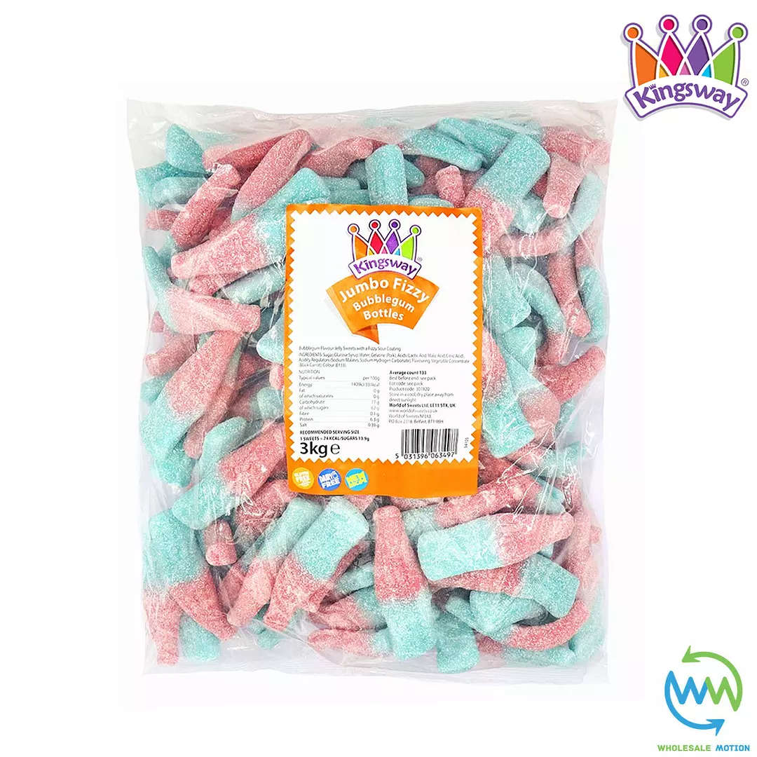 JUMBO FIZZY BUBBLEGUM Bottles Sweets GUMMY Candy JELLY Kingsway PICK N MIX UK Jellies Gummies Candies Snack
