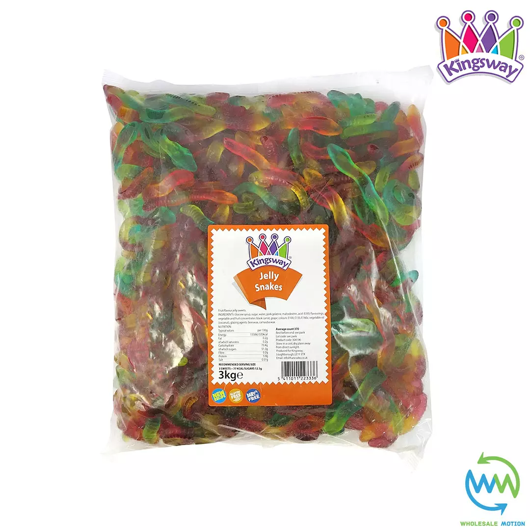 JELLY SNAKES Sweets GUMMY Snake CANDY Fruit JELLIES Gummies Kingsway PICK N MIX Gummies CANDIES Snack Multicoloured