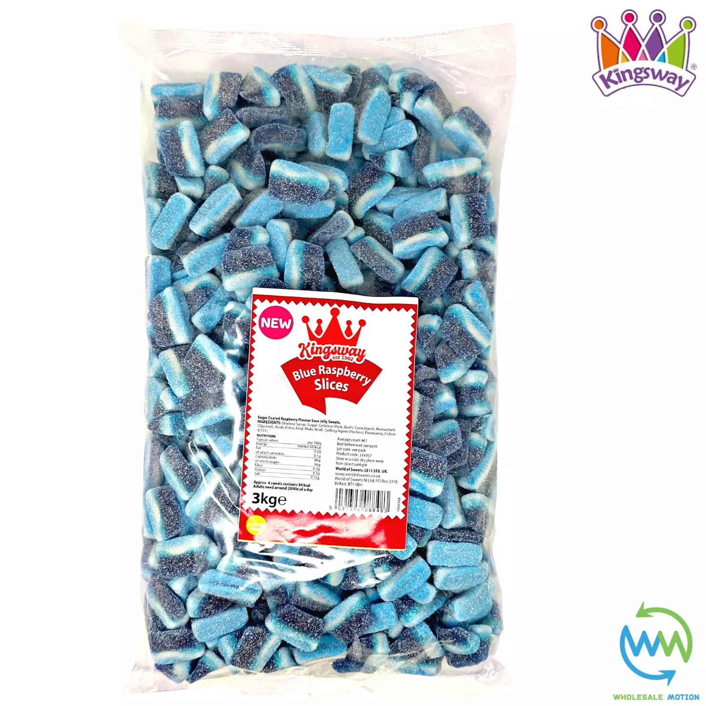 FIZZY BLUE RASPBERRY SLICES Sweets GUMMY Candy SOUR JELLY Kingsway PICK N MIX UK