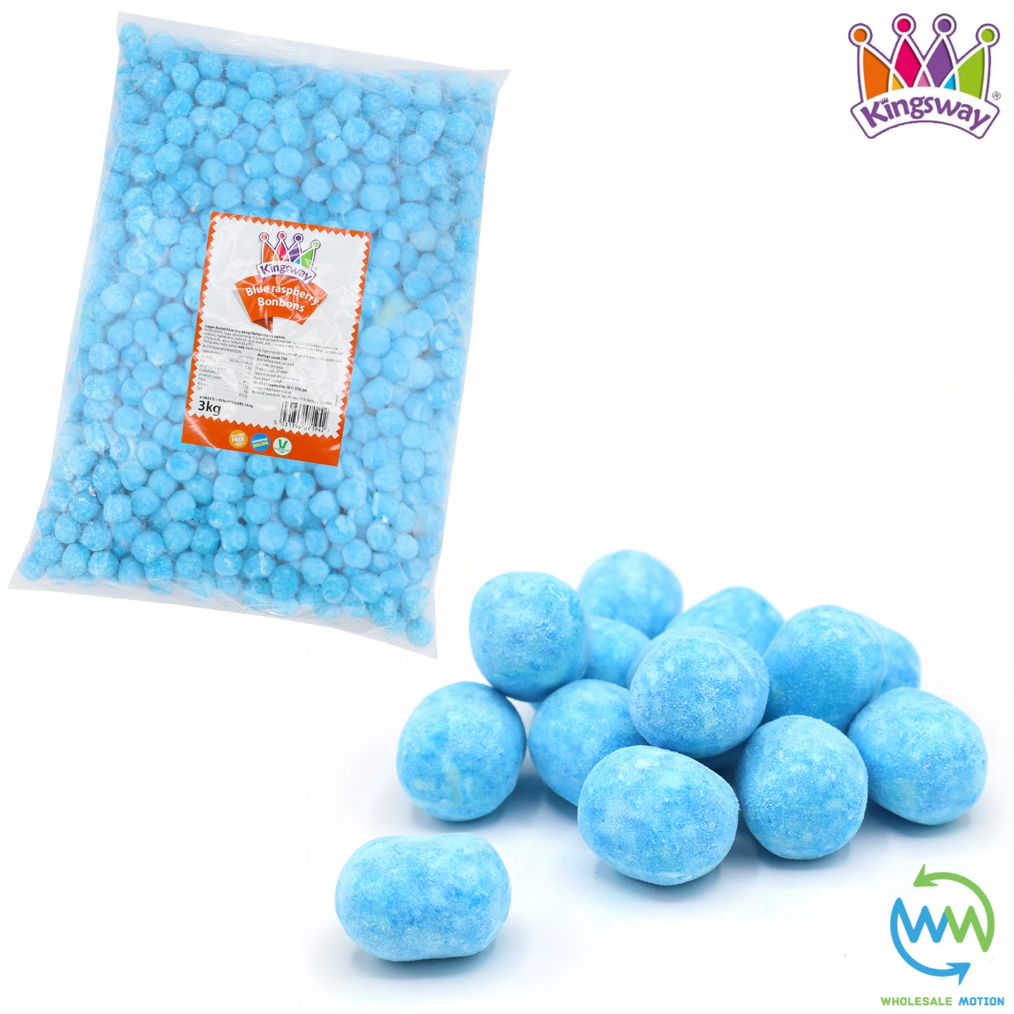 Kingsway Blue Raspberry BON BONS Sweets CANDY Sugar Dusted VEGGIE CHEWY Party UK Snack Candies Gummies Jellies Jelly Gummy RETRO