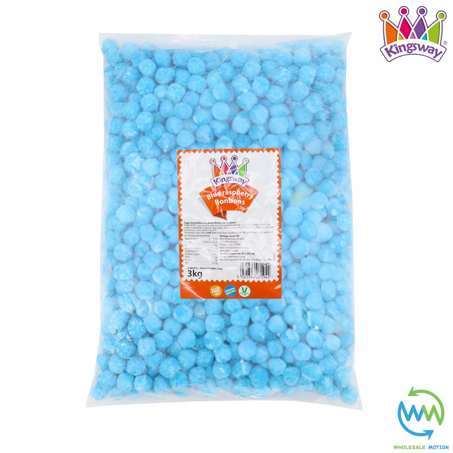 Kingsway Blue Raspberry BON BONS Sweets CANDY Sugar Dusted VEGGIE CHEWY Party UK Snack Candies Gummies Jellies Jelly Gummy RETRO