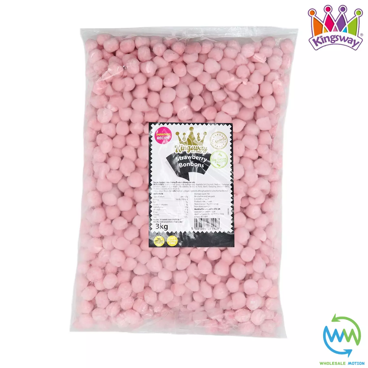 Kingsway STRAWBERRY BON BONS Sweets CANDY Sugar Dusted VEGGIE CHEWY Party Chews Retro SNACK Candies Gummies Jellies