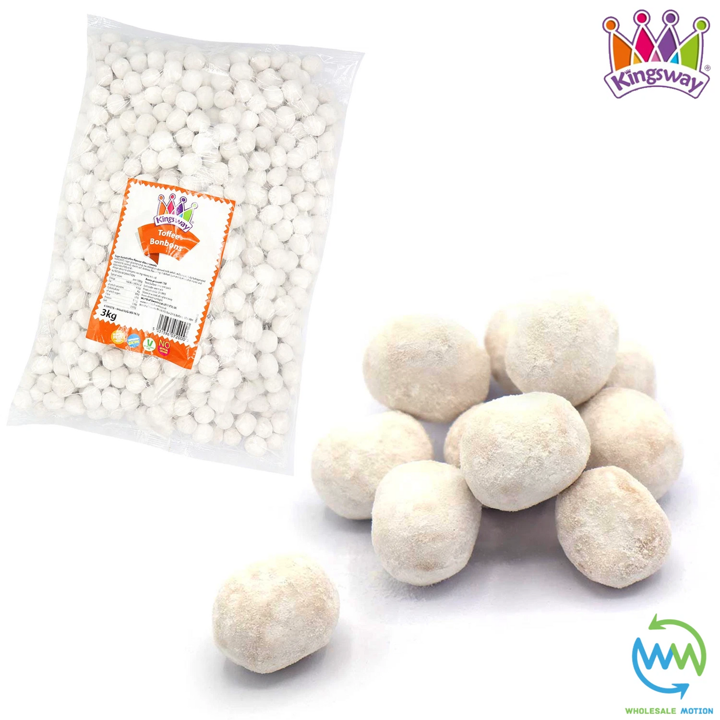 Kingsway TOFFEE BON BONS Sweets CANDY Sugar Dusted VEGGIE CHEWY Party PICK N MIX Retro Snack Candies Gummies Jellies Gummy jelly
