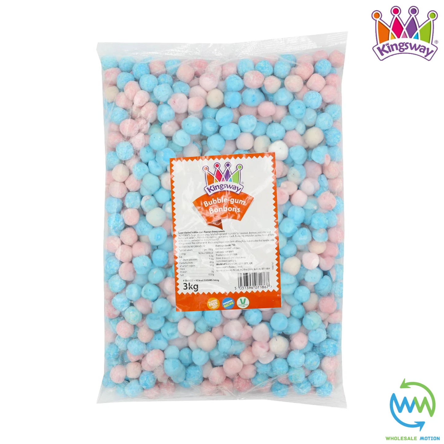 Kingsway BUBBLEGUM BON BONS Sweets CANDY Sugar Dusted VEGGIE CHEWY Party Chews Snack Candies Gummies Jellies