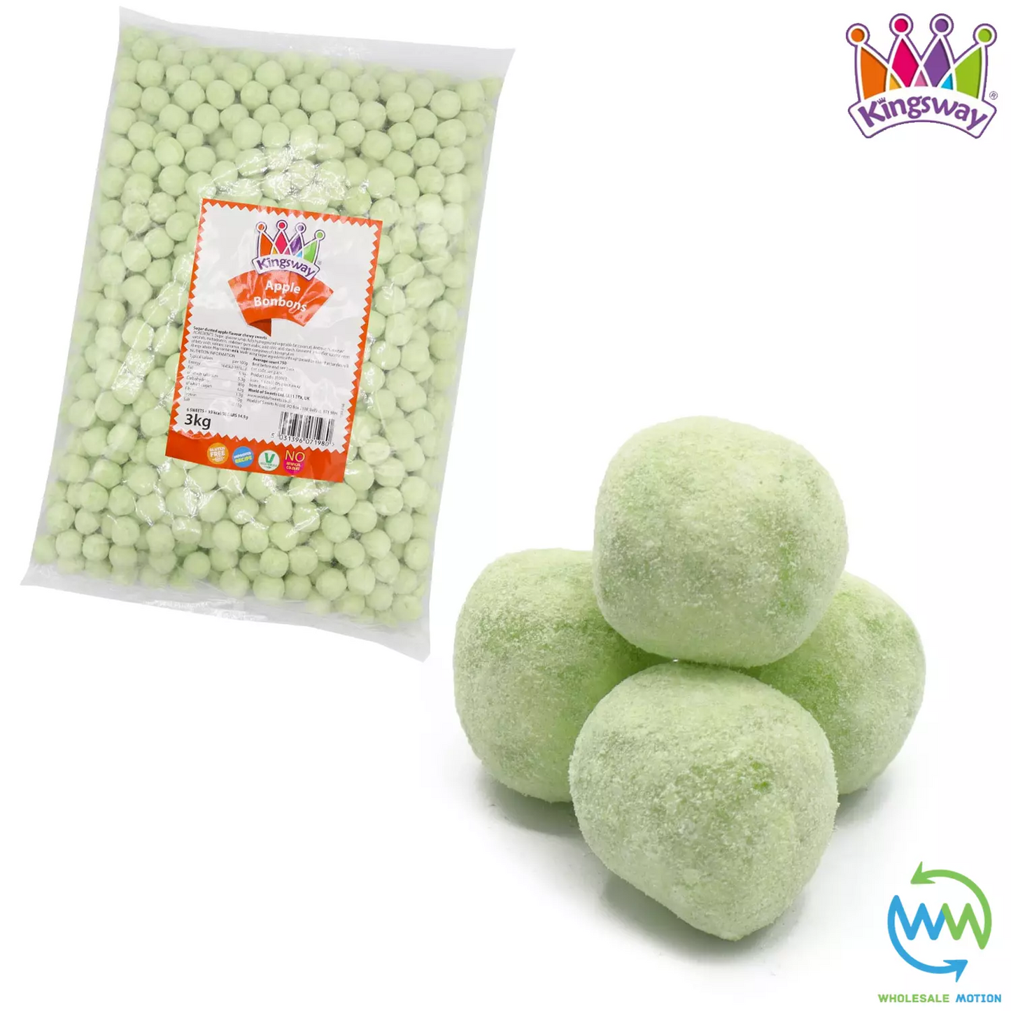 Kingsway APPLE BON BONS Sweets CANDY Sugar Dusted VEGGIE CHEWY Party PICK N MIX Snack Retro Candies Gummies Jellies Jelly Gummy