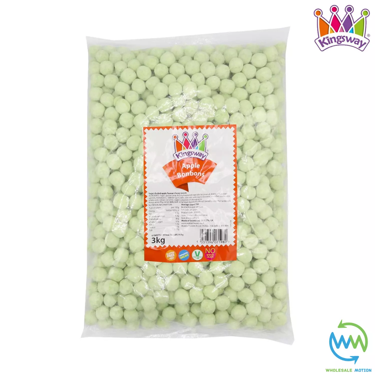 Kingsway APPLE BON BONS Sweets CANDY Sugar Dusted VEGGIE CHEWY Party PICK N MIX Snack Retro Candies Gummies Jellies Jelly Gummy