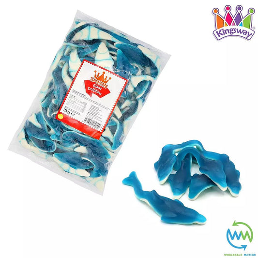 GIANT DOLPHINS Sweets GUMMY Candy JELLY Blue Raspberry TREAT Kingsway PICK N MIX Snack Fruit Candies Jellies Gummies