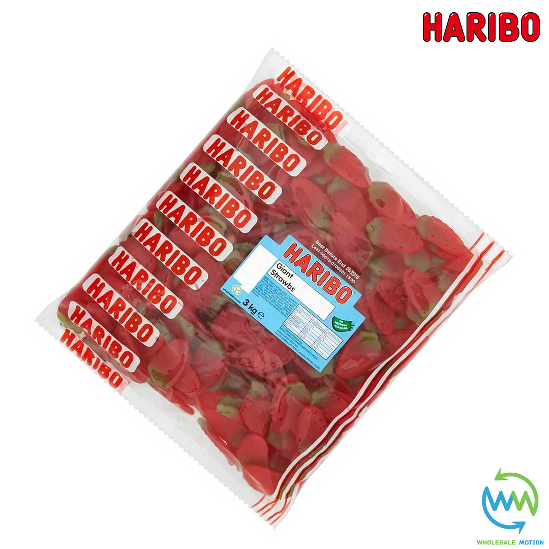 3KG BULK BAG - HARIBO GIANT STRAWBS Sweets RETRO Strawberry WEDDING Favours GIFT PICK N MIX