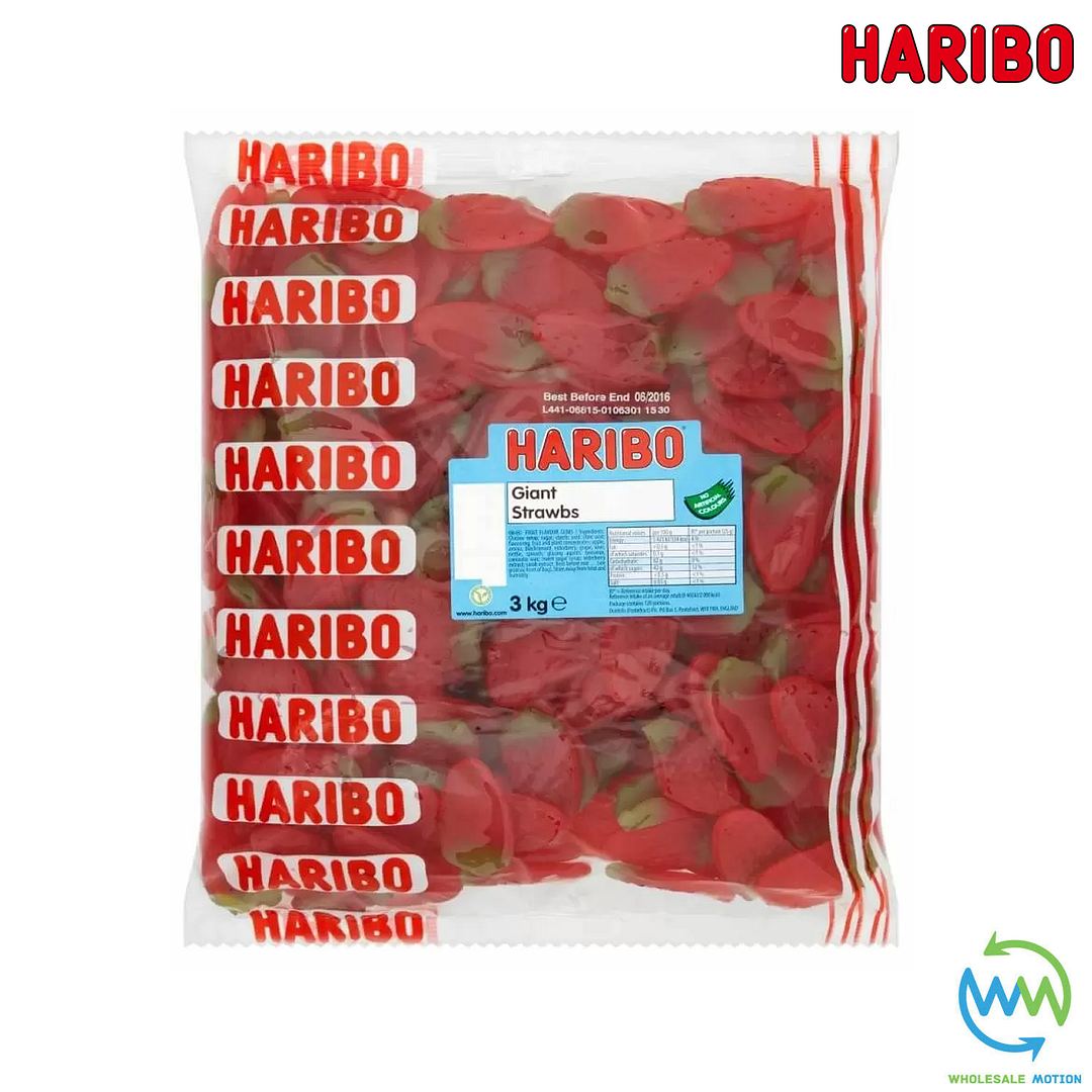 3KG BULK BAG - HARIBO GIANT STRAWBS Sweets RETRO Strawberry WEDDING Favours GIFT PICK N MIX