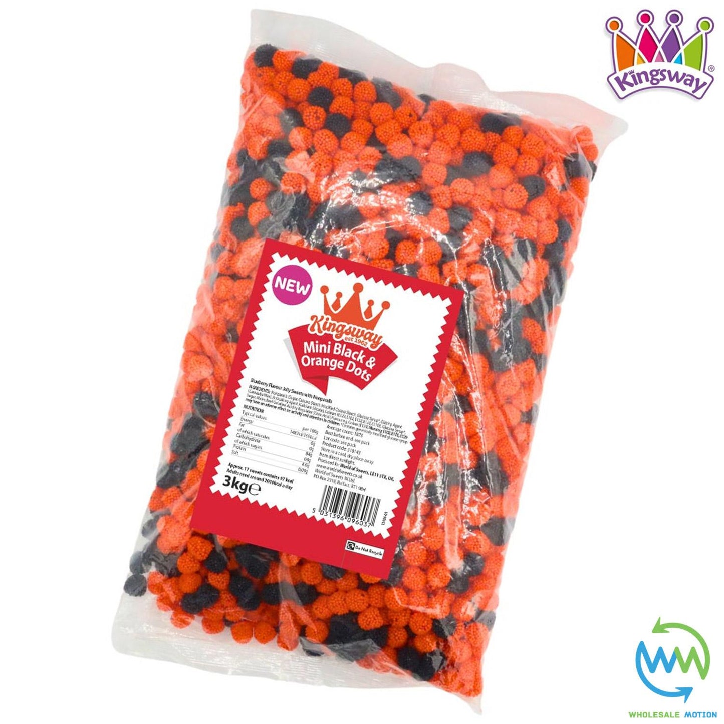 Halloween MINI BLACK & ORANGE DOTS Sweets GUMMY BERRIES Crunchy Nonpareils Jelly Berry CANDY Party TRICK OR TREAT Scary Spooky PICK N MIX Gummies Jellies Blueberry Kingsway UK NEW