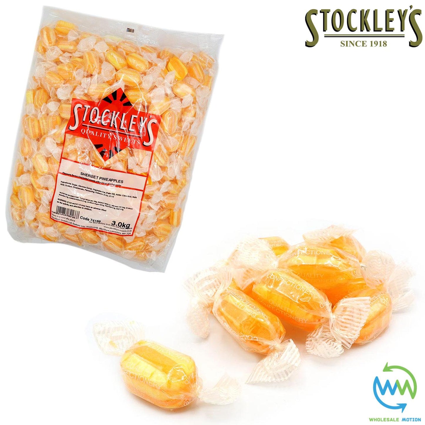 Stockleys PINEAPPLE SHERBETS Candy Sweets INDIVIDUAL Wrapped HARD BOILED TREATS Pick N Mix Snack