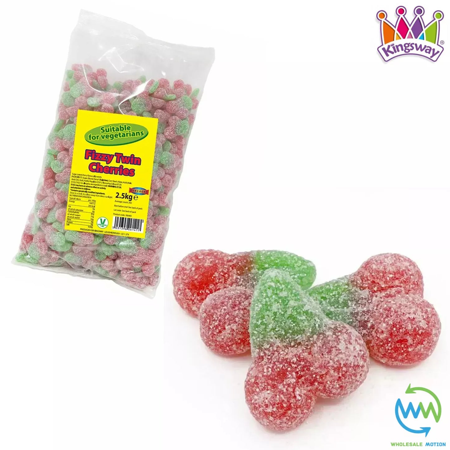 Kingsway Mega Value Vegan Range Fizzy Twin Cherries Bag 2.5kg