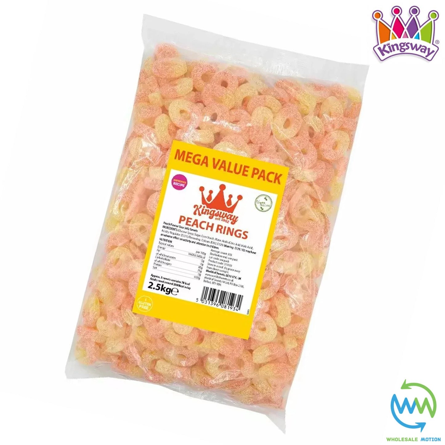 Kingsway Mega Value Vegan Peach Rings 2.5kg
