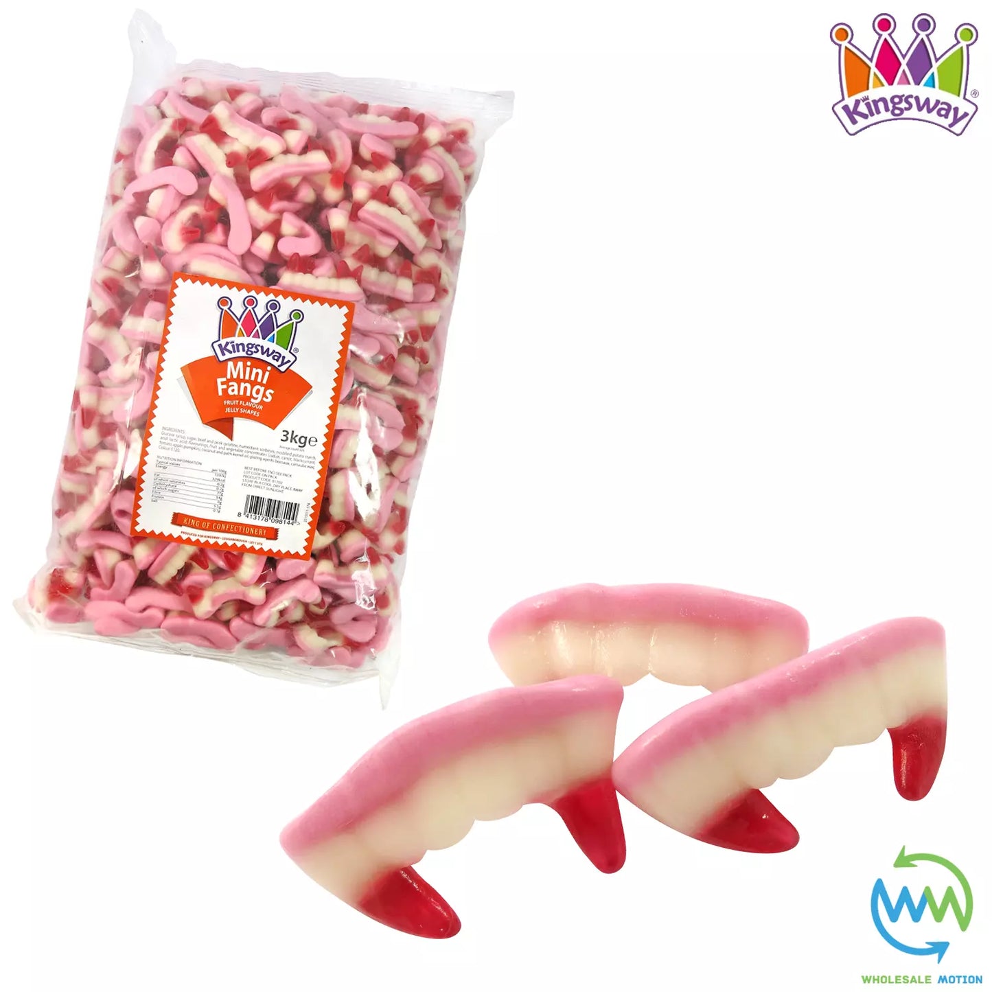 Halloween MINI FANGS Sweets GUMMY Jelly CANDY Teeth Dracula Candies JELLIES Gummies Snack Fruity PICK N MIX Kingsway