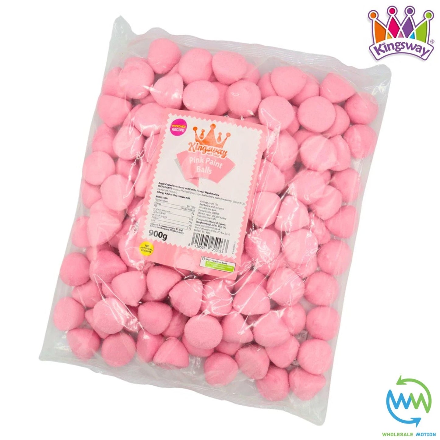 PINK PAINT BALLS Sweets STRAWBERRY Gummy Candy MARSHMALLOW Jelly GUMMIES Jellies SUGAR COATED Mallow Vanilla Snack Kingsway PICK N MIX UK