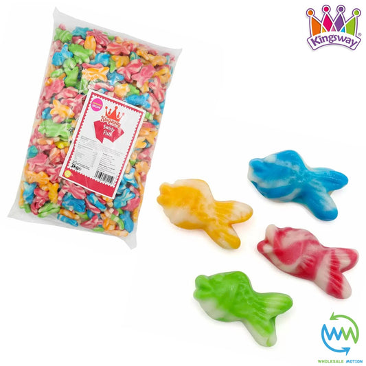 SWIRLY FISH Sweets GUMMY Candy RAINBOW Fruit JELLY GUMMIES Candies JELLIES Snack White Red Blue Green Yellow Kingsway PICK N MIX