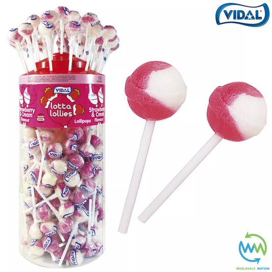 Vidal Lotta Lollies STRAWBERRY & CREAM Lolly SWEETS Candy HARD BOILED PARTY BAG FILLER Lollipops Snack Treat Gift loli pops