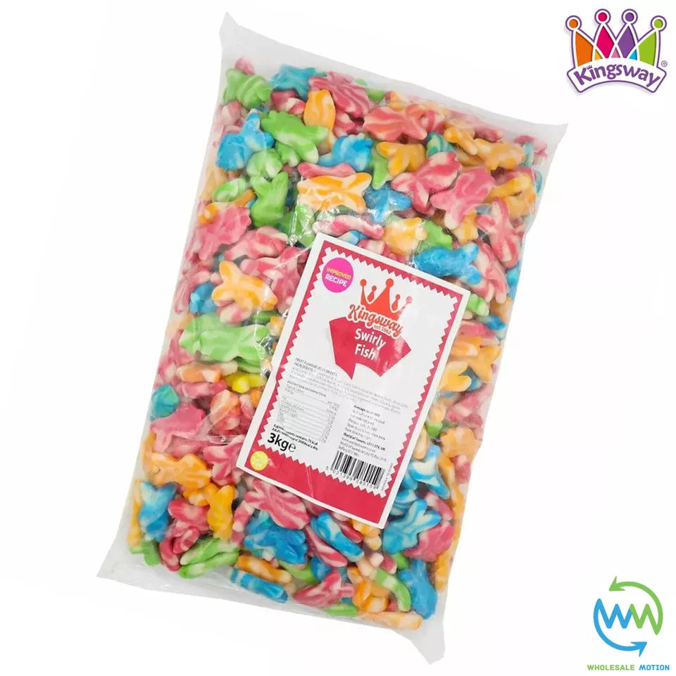 SWIRLY FISH Sweets GUMMY Candy RAINBOW Fruit JELLY GUMMIES Candies JELLIES Snack White Red Blue Green Yellow Kingsway PICK N MIX