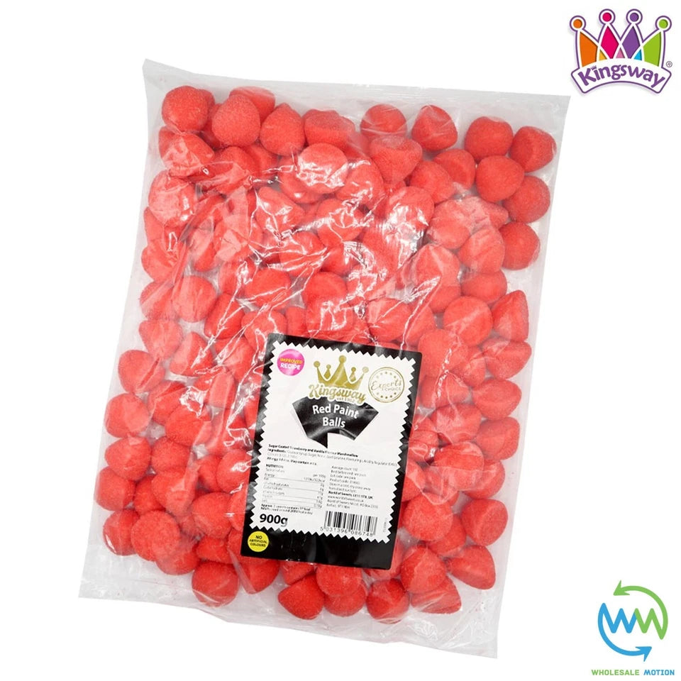 RED PAINT BALLS Sweets STRAWBERRY Gummy Candy MARSHMALLOW Jelly GUMMIES Jellies SUGAR COATED Mallow Vanilla Snack Kingsway PICK N MIX UK