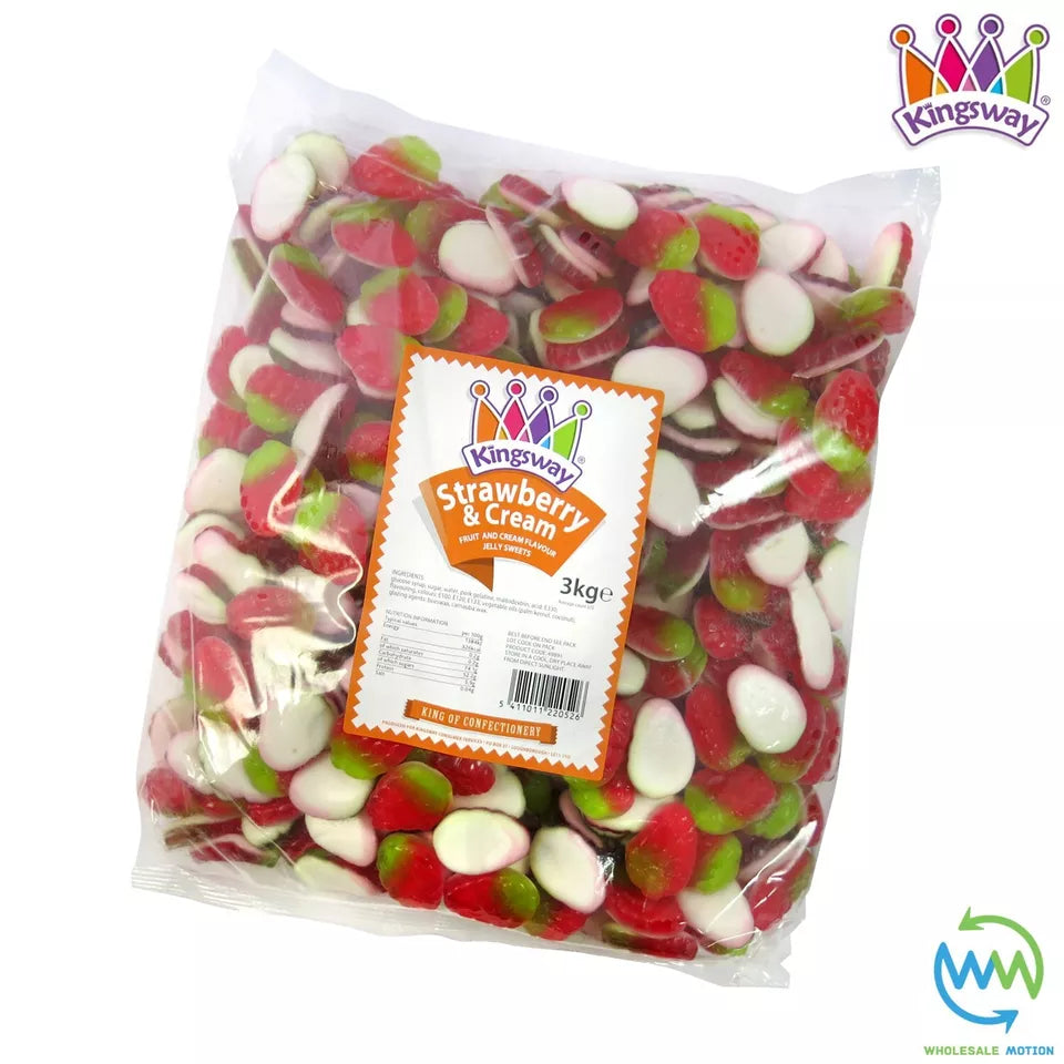 STRAWBERRY & CREAM Sweets GUMMY Candy STRAWBERRIES JELLY Kingsway PICK N MIX NEW Jellies FOAM Snack Fruit