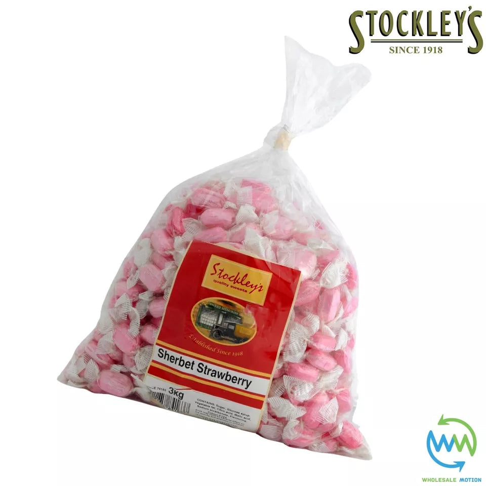 Stockleys SHERBET STRAWBERRIES Candy Sweets STRAWBERRY Individual Wrapped HARD BOILED TREAT Pick N Mix Snack