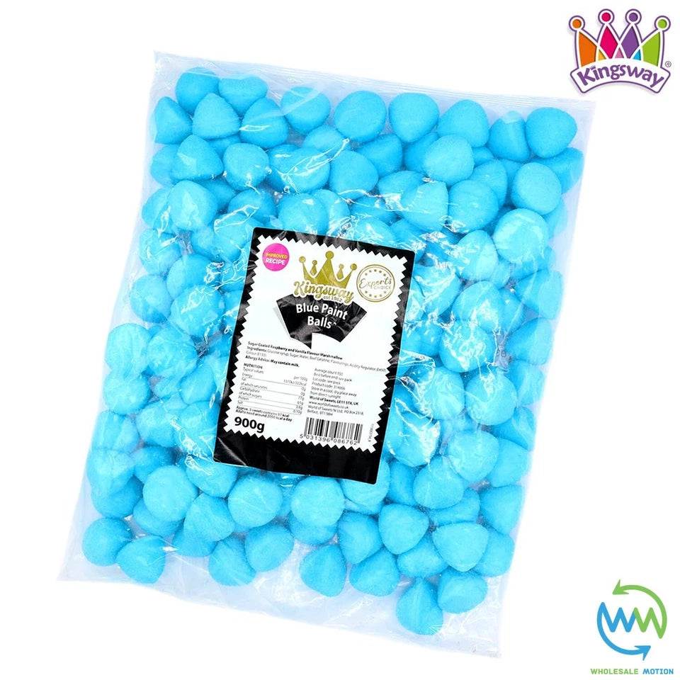 BLUE PAINT BALLS Sweets RASPBERRY Gummy Candy MARSHMALLOW Jelly GUMMIES Jellies Mallow SUGAR COATED Vanilla Snack Kingsway PICK N MIX UK