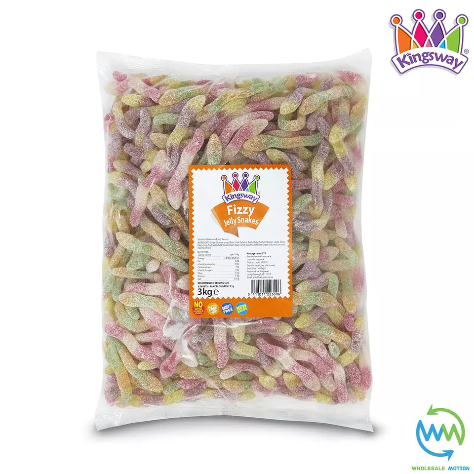 FIZZY JELLY SNAKES Sweets GUMMY Snake SOUR COATED Candy JELLIES Kingsway PICK N MIX UK Candies GUMMIES Snack