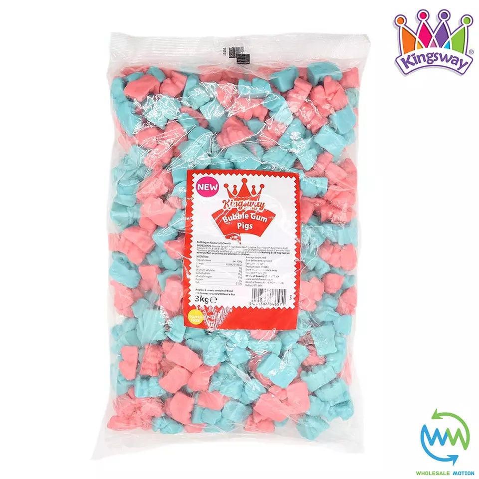 BUBBLEGUM Flavour PIGS Gummy SWEETS Piggy Candy JELLY Pig Kingsway PICK N MIX UK Bubble Gum Pink Blue CANDIES Gummies Jellies Snack