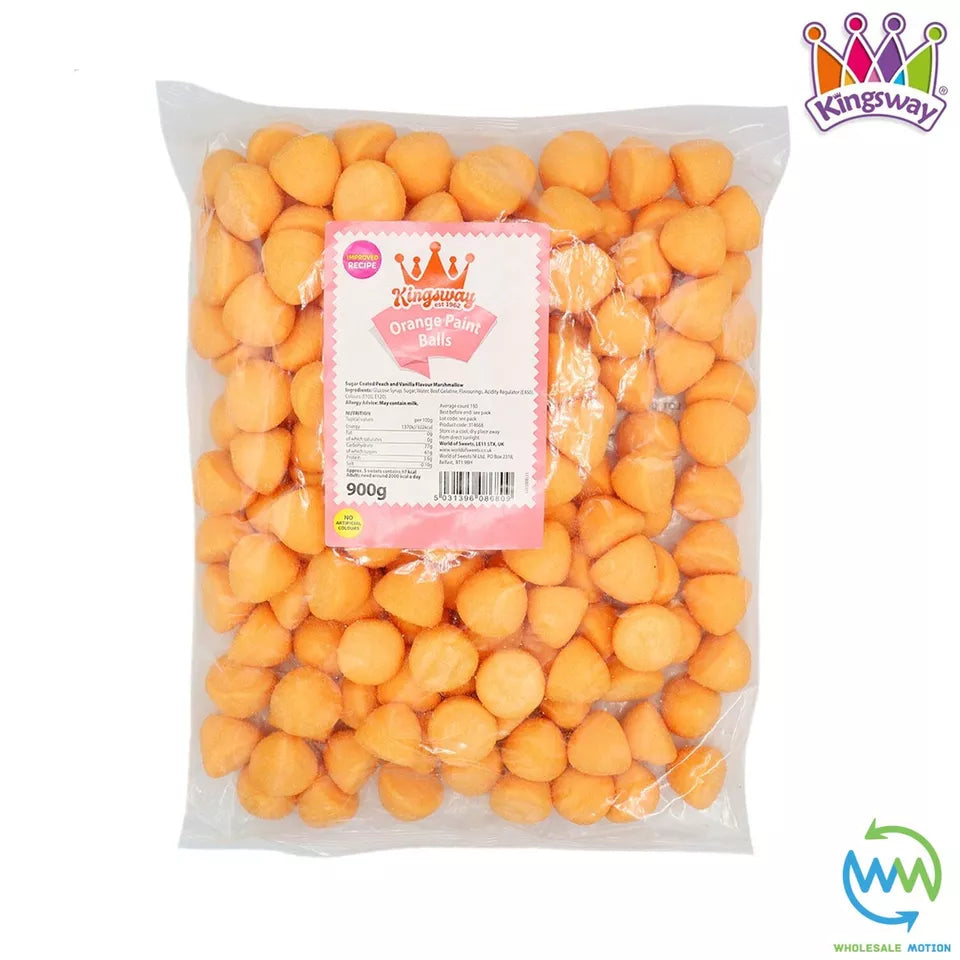 ORANGE PAINT BALLS Sweets PEACH Gummy Candy MARSHMALLOW Jelly GUMMIES Jellies SUGAR COATED Mallow Vanilla Snack Kingsway PICK N MIX UK