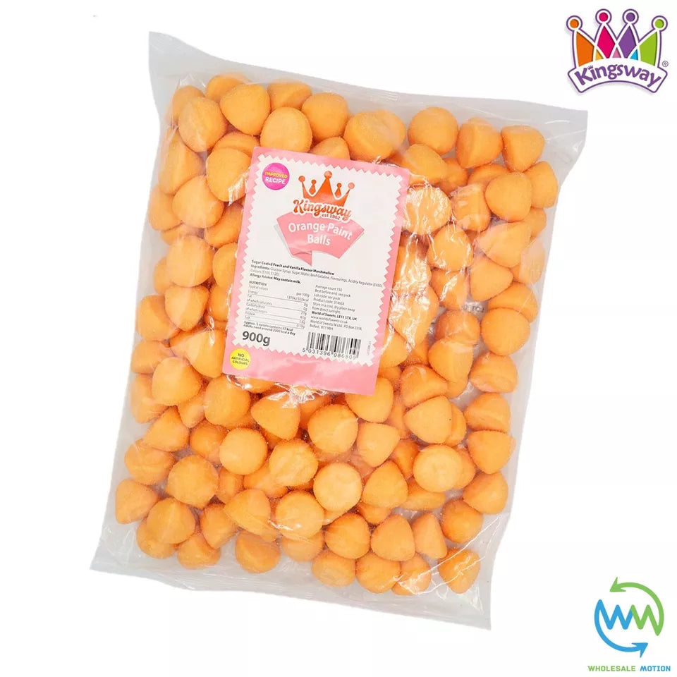 ORANGE PAINT BALLS Sweets PEACH Gummy Candy MARSHMALLOW Jelly GUMMIES Jellies SUGAR COATED Mallow Vanilla Snack Kingsway PICK N MIX UK