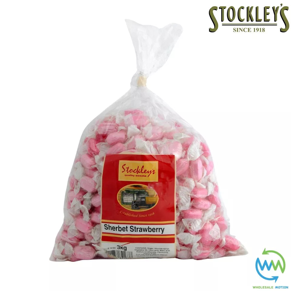 Stockleys SHERBET STRAWBERRIES Candy Sweets STRAWBERRY Individual Wrapped HARD BOILED TREAT Pick N Mix Snack