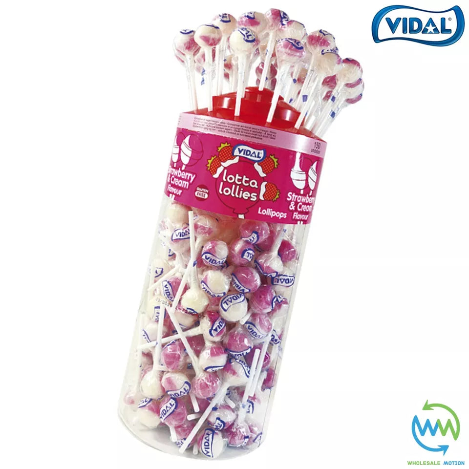 Vidal Lotta Lollies STRAWBERRY & CREAM Lolly SWEETS Candy HARD BOILED PARTY BAG FILLER Lollipops Snack Treat Gift loli pops