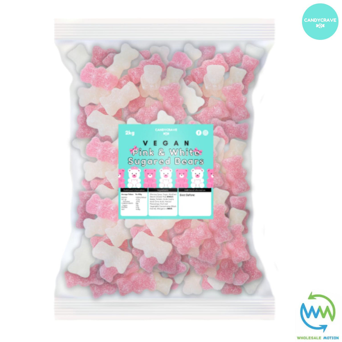 PINK & WHITE SUGARED BEARS Sweets CANDY Jelly GUMMY Jellies GUMMIES Fizzy Sugar Coated Bear Snack WEDDING GIFT Party Bag Filler CANDIES Candycrave PICK N MIX UK Treat