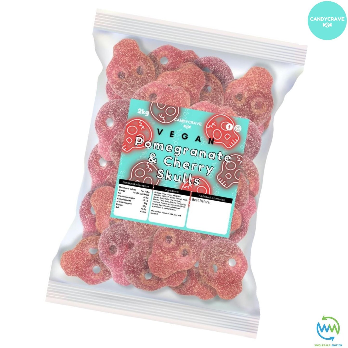 FIZZY POMEGRANATE & CHERRY SKULLS Sweets GUMMY Jelly CANDY Jellies GUMMIES Sugar Coated Fruit FRUITY Skull Snack WEDDING GIFT Party Bag Filler CANDIES PICK N MIX UK Candycrave