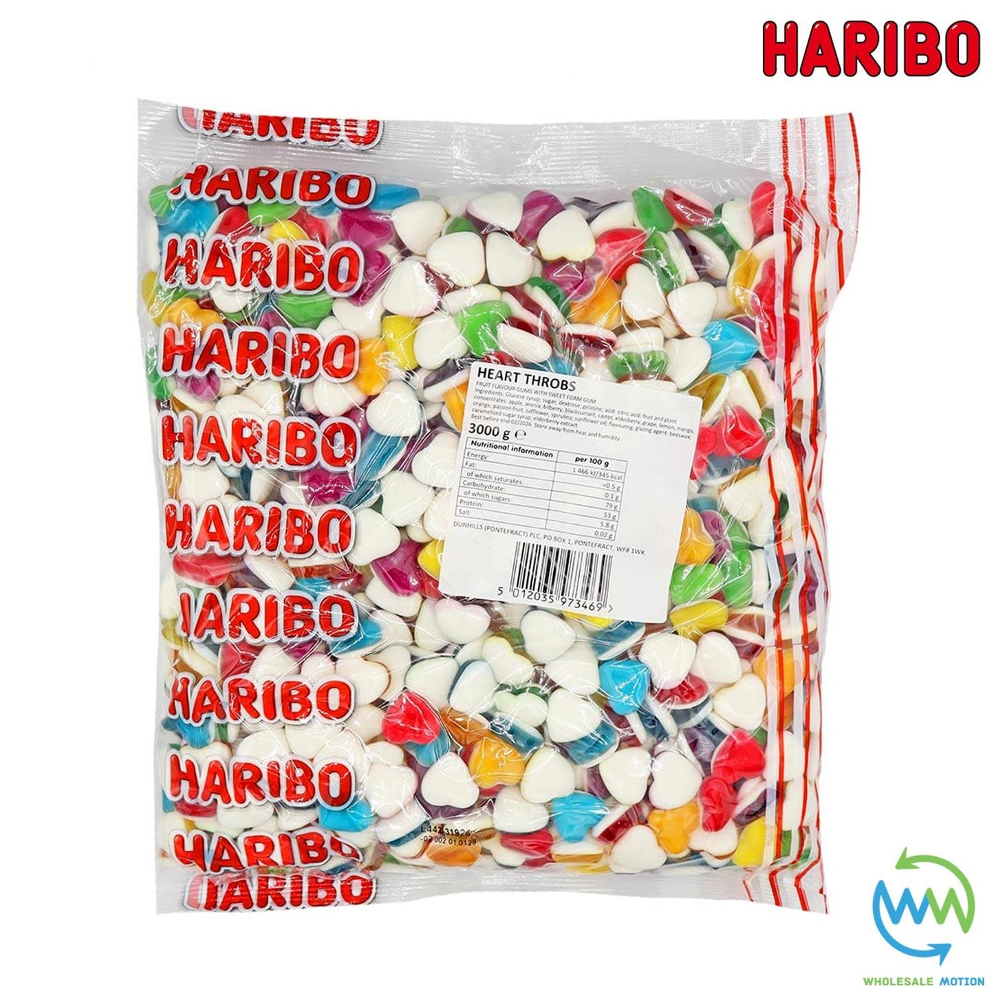 3KG BULK BAG - HARIBO MULTICOLOURED HEART THROBS Sweets VALENTINES DAY Candy WEDDING Hearts LOVE PICK N MIX Fruit Fruity Snack LIMITED EDITION Gummy Gummies Jelly Jellies