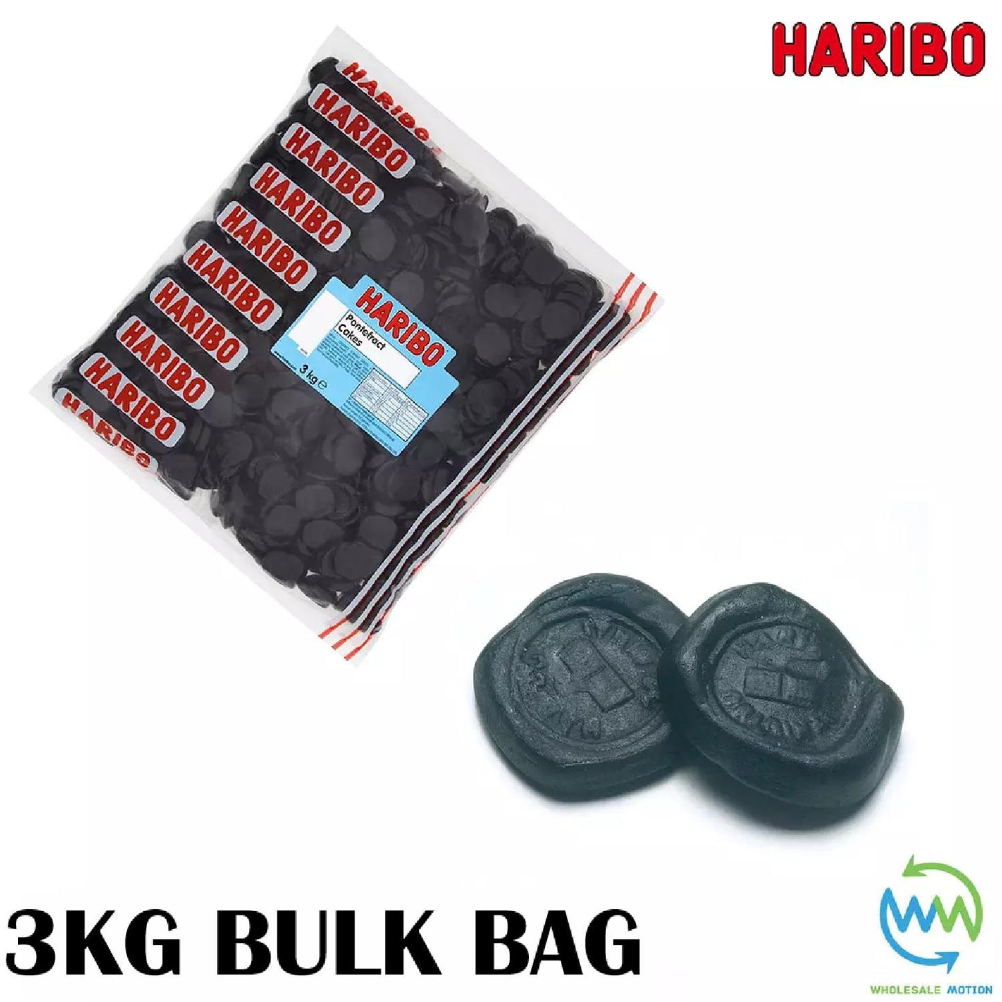 3KG BULK BAG - HARIBO PONTEFRACT CAKES Sweets GUMMY Candy WEDDING Favours GIFT PICK N MIX UK Liquorice Gummies Jelly Jellies Candies Snack Retro