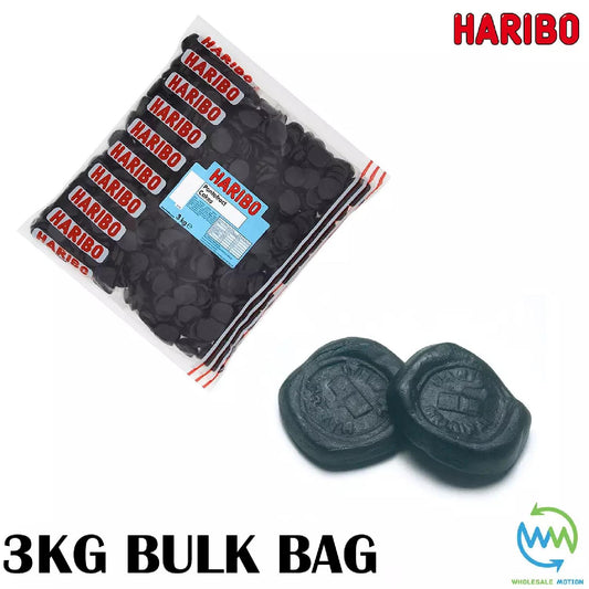 3KG BULK BAG - HARIBO PONTEFRACT CAKES Sweets GUMMY Candy WEDDING Favours GIFT PICK N MIX UK Liquorice Gummies Jelly Jellies Candies Snack Retro