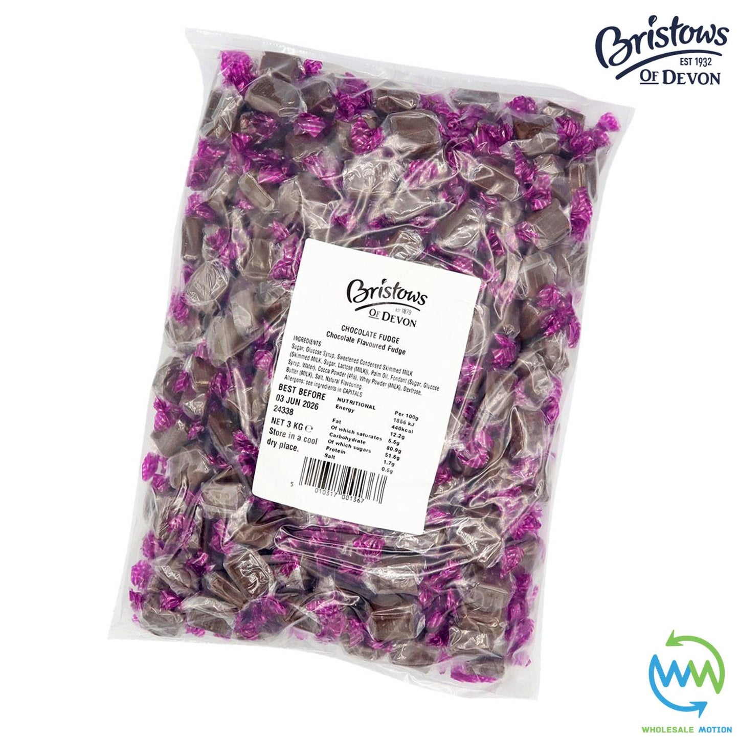 Bristows Of Devon CHOCOLATE FUDGE Classic Wrapped INDIVIDUAL Candy SWEETS Party Snack Treat
