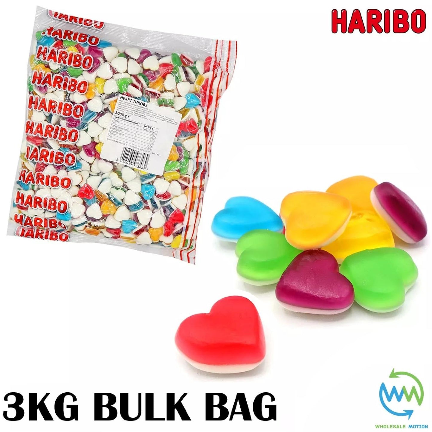 3KG BULK BAG - HARIBO MULTICOLOURED HEART THROBS Sweets VALENTINES DAY Candy WEDDING Hearts LOVE PICK N MIX Fruit Fruity Snack LIMITED EDITION Gummy Gummies Jelly Jellies