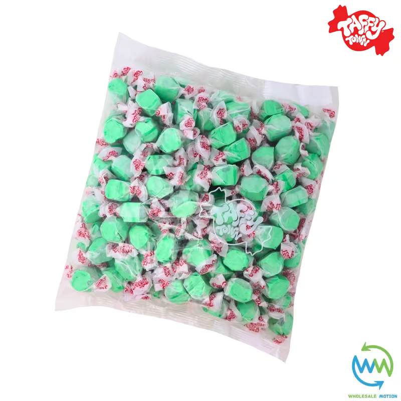 GREEN APPLE SALT WATER TAFFY Sweets SOFT CANDY Taffies SWEET Chewy Mint MINTY Retro Party INDIVIDUALLY WRAPPED Fruity SWEET Candy Gummy Jelly GUMMIES Jellies Snack Fruit Taffies Toffees