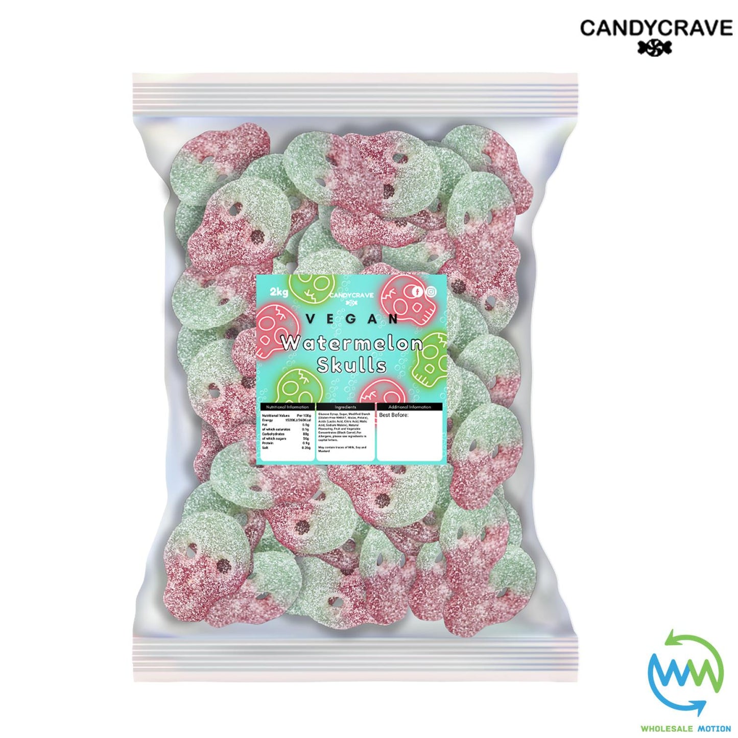 FIZZY WATERMELON SKULLS Sweets WATERMELON Flavour GUMMY Candy HALLOWEEN Jelly Jellies CANDYCRAVE Gummies PICK N MIX Snack Bonbon Sugar pick and mix  sweets