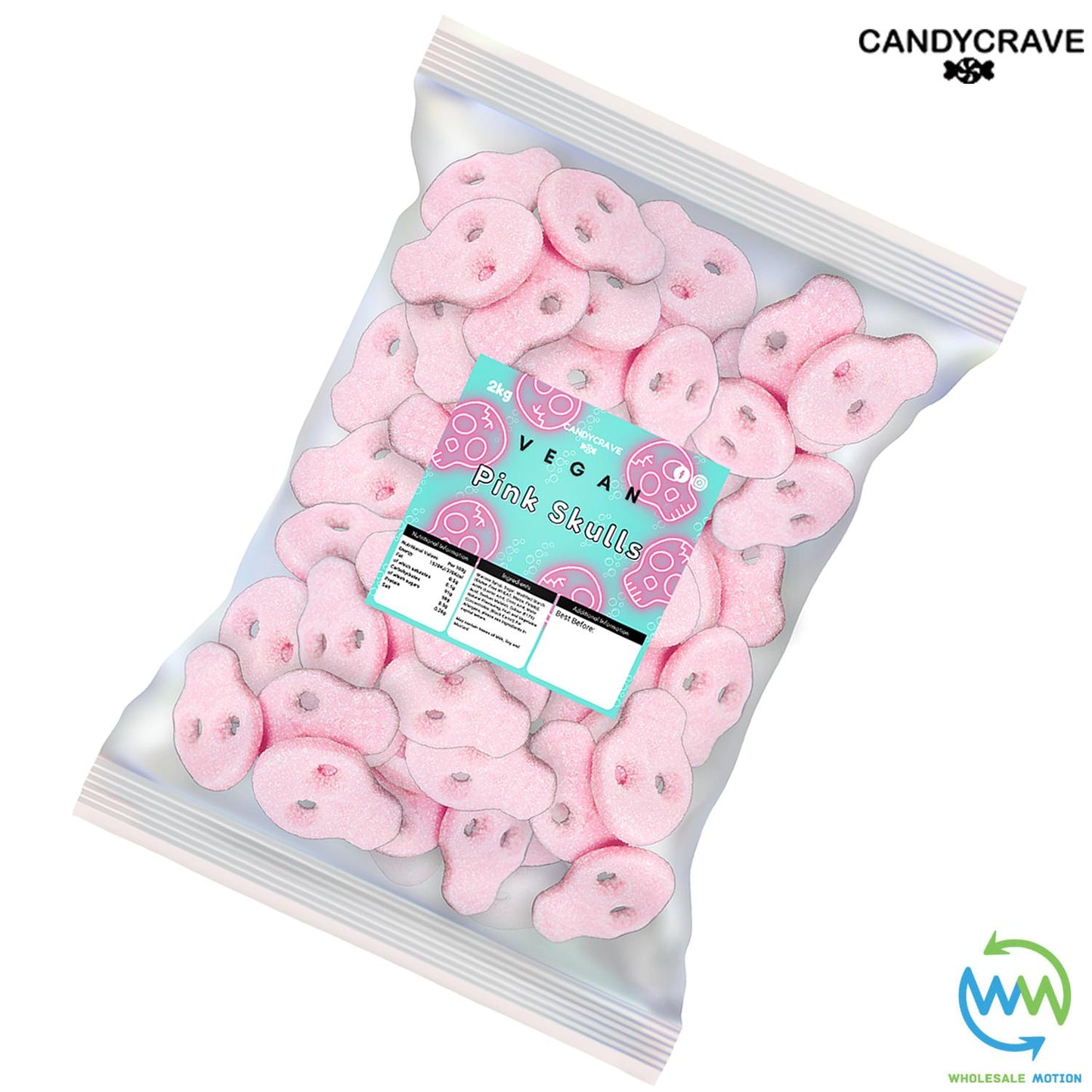 HALLOWEEN FIZZY PINK SKULLS Sweets STRAWBERRY & CREAM Flavour GUMMY Candy Jelly Jellies CANDYCRAVE Gummies PICK N MIX Snack Bonbon Sugar pick and mix  sweets