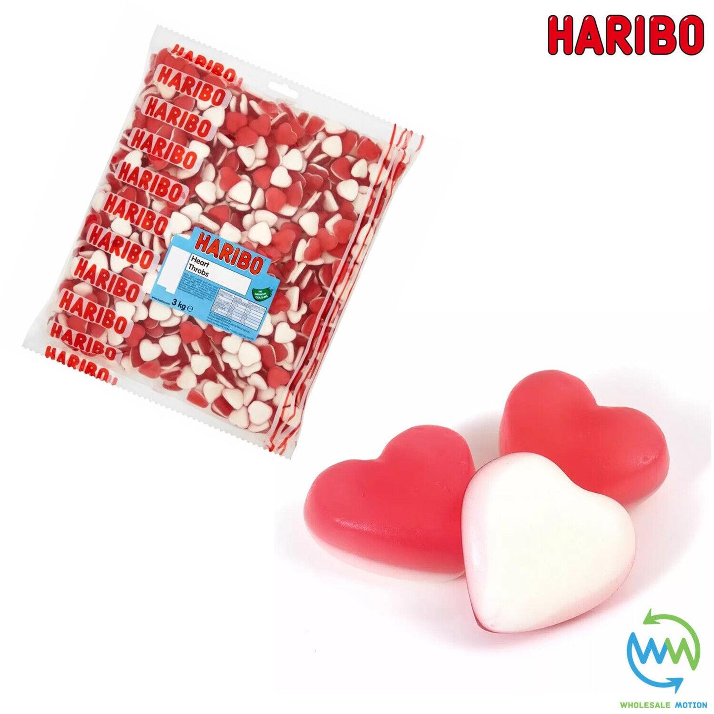 3KG BULK BAG - HARIBO HEART THROBS Sweets VALENTINES DAY Candy WEDDING Hearts LOVE PICK N MIX