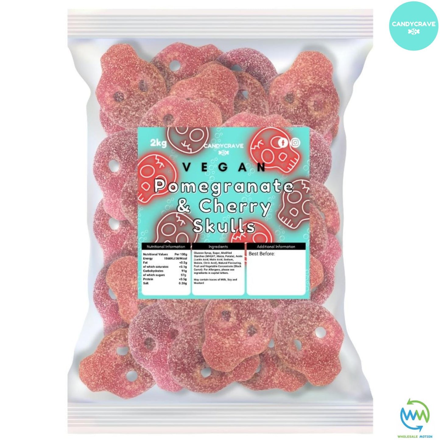 FIZZY POMEGRANATE & CHERRY SKULLS Sweets GUMMY Jelly CANDY Jellies GUMMIES Sugar Coated Fruit FRUITY Skull Snack WEDDING GIFT Party Bag Filler CANDIES PICK N MIX UK Candycrave