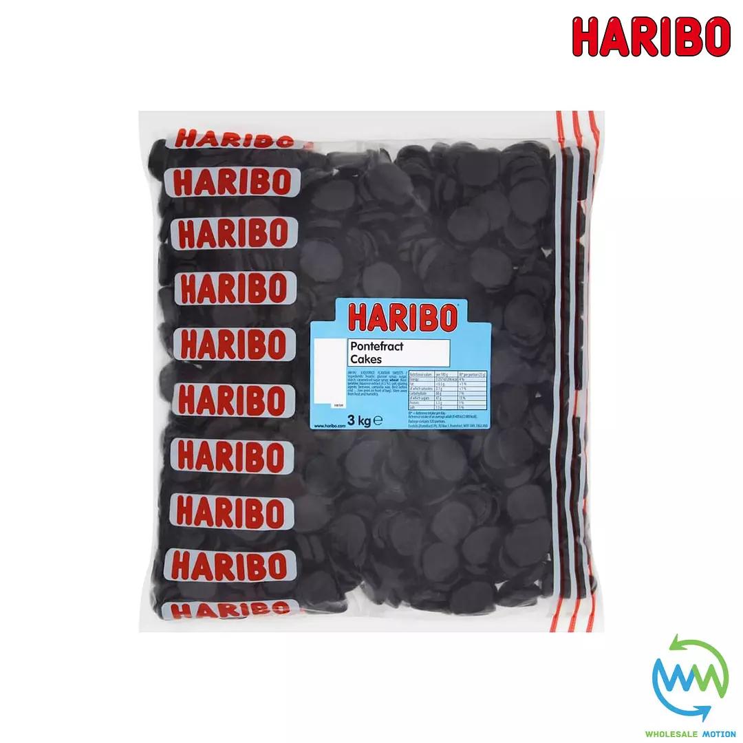 3KG BULK BAG - HARIBO PONTEFRACT CAKES Sweets GUMMY Candy WEDDING Favours GIFT PICK N MIX UK Liquorice Gummies Jelly Jellies Candies Snack Retro