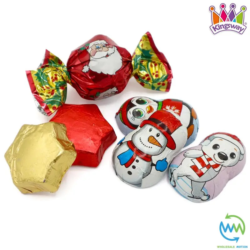 Milk Chocolate CHRISTMAS ASSORTMENT Foiled CHRISTMAS CANDY Sweets Gift Stocking Filler Individual Wrapped Santa Snowman Hazelnut Praline Milky Creme Filling